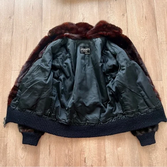 Jorge's Furs Real Mink Fur Short Bike Jacket Bomber Coat Full Zip Unisex Brown